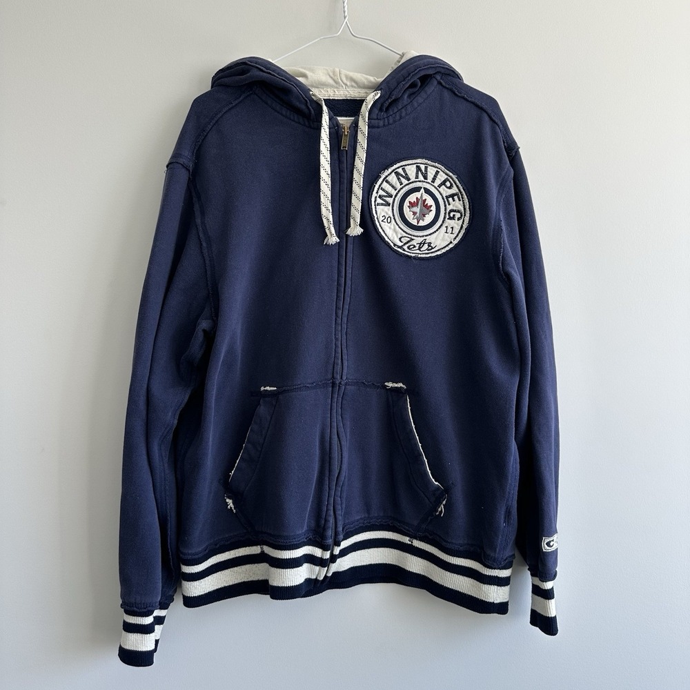 CCM Winnipeg Jets Mens Medium Navy Blue Full Zip Hoodie NHL Hockey Sweatshirt